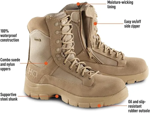 Vista 9 de HQ ISSUE Botas tácticas clásicas impermeables de 8 pulgadas con cremallera lateral para hombre