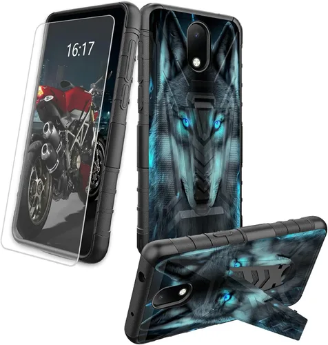 Vista 85 de Funda para AT&T Maestro Max 2021/Cricket Ovation 2 con protector de pantalla de vidrio templado, funda resistente con función atril integrada