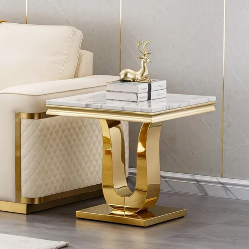 Vista 49 de Mesa de centro de lujo de mármol sintético con base en U de Mármol A-blanco oro15