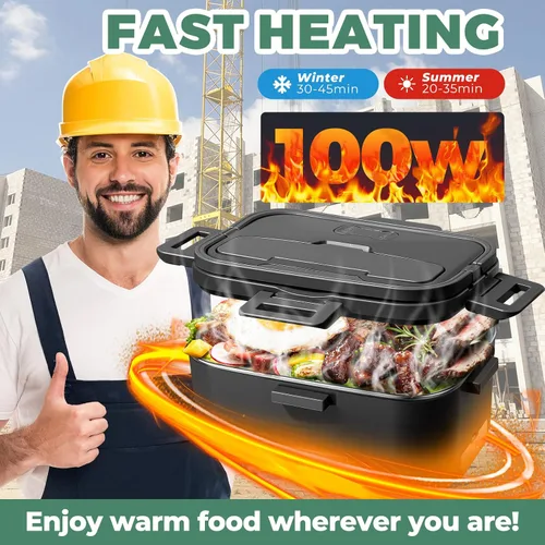 Vista 5 de Fiambrera eléctrica de 100 W para adultos, 1.8 L, portátil, calentada, 12 V/24 V/110 V, lonchera portátil de calentamiento rápido, calentador