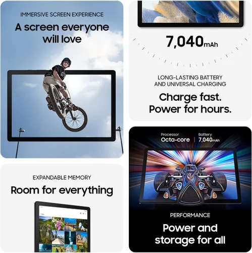 Vista 2 de Samsung Galaxy Tab A8 Tablet Android de 10.5 pulgadas y 32 GB, pantalla LCD, contenido para niños, Smart Switch, memoria expandible, batería