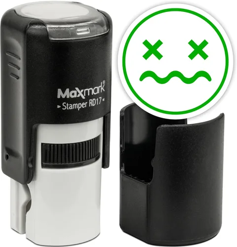 Vista 108 de MaxMark Sello de Emoji Autoentintado Redondo - Enojada - Tinta Negra