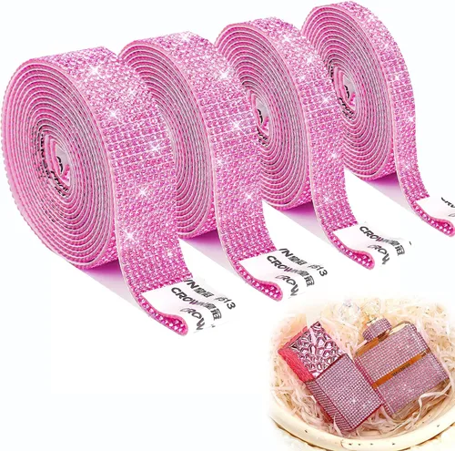 Vista 14 de 4 rollos de cinta autoadhesiva con diamantes de imitación, cinta de diamantes bling con pegatinas de 2 mm para manualidades, bodas, cumpleaños
