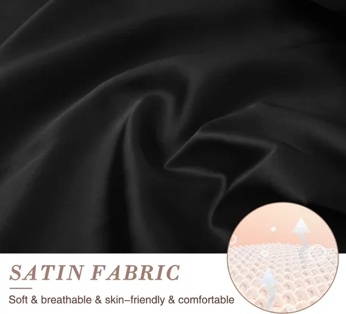 Vista 3 de Aivtalk Conjunto de 2 piezas de camisones y bata de satén para mujer, vestido sexy de seda