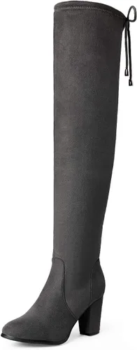 Vista 13 de DREAM PAIRS - Botas altas hasta el muslo de moda para mujer, botas largas y sexis de piel sintética con tacón ancho medio Negro