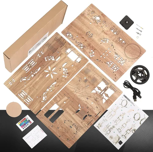Vista 6 de FUNPOLA Rompecabezas de madera 3D Reloj de torre LED, rompecabezas 3D edificio de escritorio, modelo de bloques de construcción arquitectónicos
