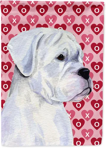 Vista 253 de Caroline's Treasures SS4484GF Bandera de jardín con diseño de bulldog inglés y corazones para el Día de San Valentín, bandera decorativa para patio