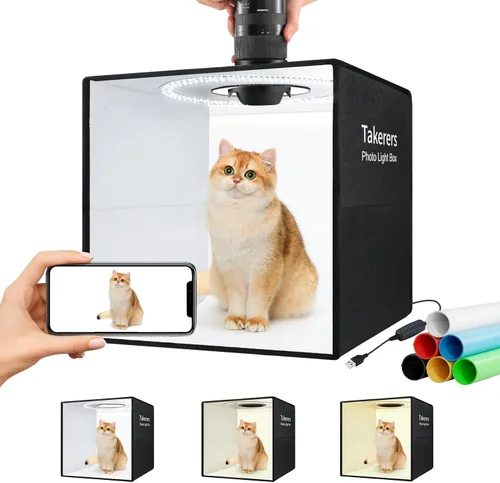 Vista 10 de Takerers Caja de Luz de Estudio Fotográfico de 12"x12"x12" con Cabina de Fotografía con 120 LEDs, 3000-5700K Ajustable, 6 Fondos de Colores, Carpas