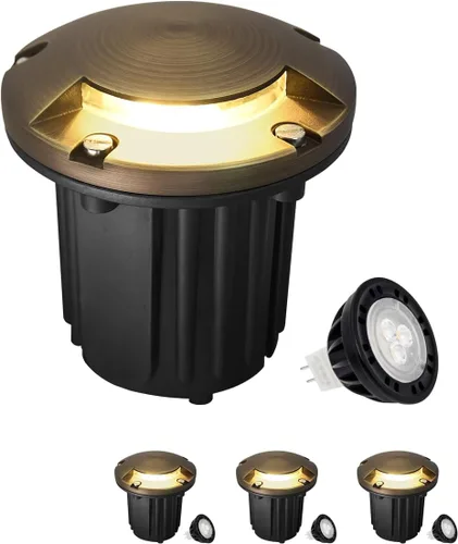 Vista 20 de MALORY Luces de Paisaje de Bajo Voltaje, (4.6''A) Cubierta Superior de Latón 12V Luces Empotradas en el Suelo para Exteriores, Iluminación LED