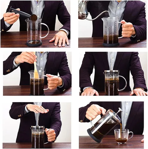 Vista 5 de Kit de prensa francesa de filtro de café de vidrio marca de escala de 11.8 fl oz