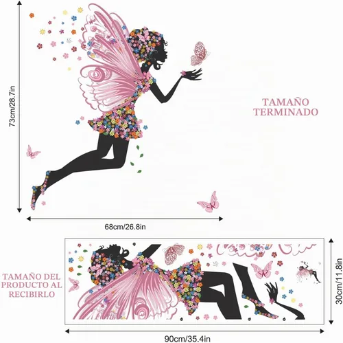 Vista 7 de Supzone Calcomanías de pared de mariposa para niña, calcomanías de pared de hadas de flores, calcomanías de vinilo extraíbles para niñas, bebés