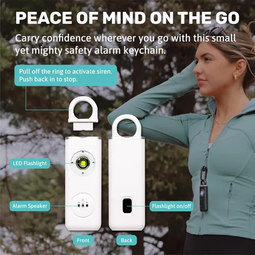 Vista 6 de Alarma de seguridad personal para mujeres, hombres y niños, alarma personal para viajes, segura e impermeable, llavero de autodefensa para mujeres