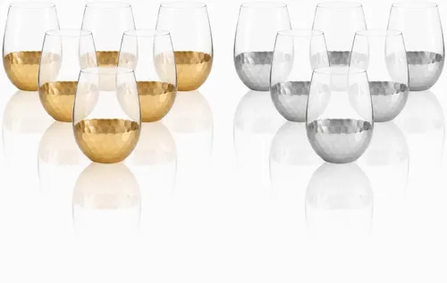 Vista 9 de Copas de vino sin tallo, juego de 2, 18 onzas, diseño de panal dorado