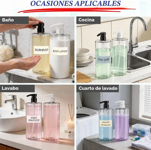 Vista 7 de 2 paquetes de botellas transparentes de 32 onzas con bomba negra Negro