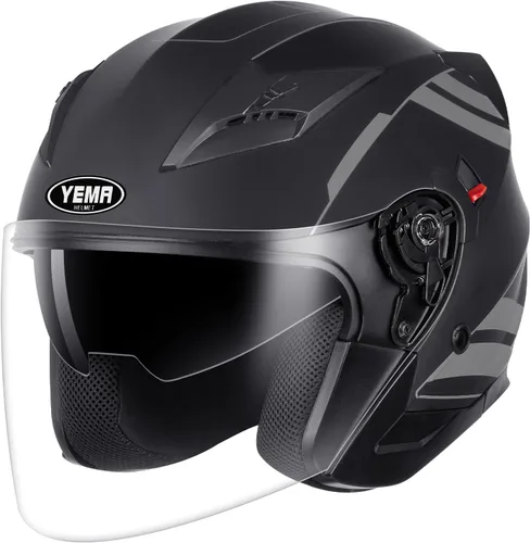 Vista 17 de YEMA Open Face Motorcycle Helmets, DOT Approved 3/4 Moped Helmet Dual Visor Quick Release Buckle, Helmets for Adults Motorcycle Men Women Helmets