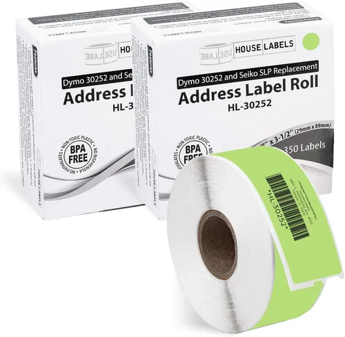 Vista 10 de HOUSELABELS DYMO 30252 - Etiquetas de dirección verdes compatibles (1-1/8 pulgadas x 3-1/2 pulgadas), adhesivo permanente fuerte, compatibles