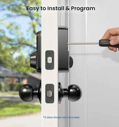 Vista 9 de Veise Cerradura de puerta de entrada sin llave con 2 perillas, cerrojo electrónico retroiluminado con asa, bloqueo automático, códigos únicos, Negro