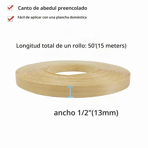 Vista 2 de Tira de bandas de borde de chapa de madera de abedul de 1/2 pulgada x 50 pies, sin planchar, borde de chapa de madera enrollado con adhesivo
