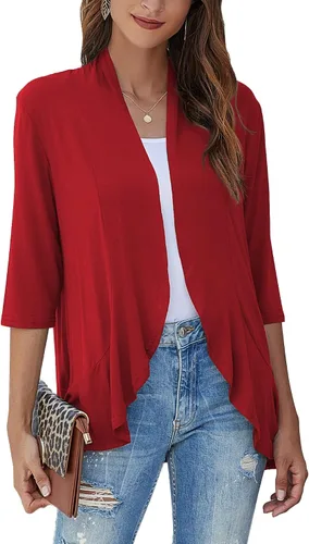 Vista 8 de Bluetime Women Open Front 3/4 Sleeve Cardigan Negro