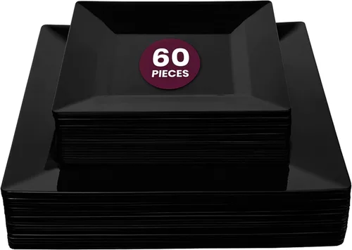 Vista 11 de Aya’s 60 Pack de Platos de Plástico para Fiesta - Juego de Platos Desechables Resistente con 30 Platos de Cena y 30 Platos de Ensalada - Platos