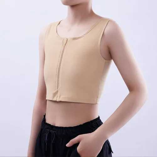 Vista 3 de Sujetador transgénero FTM para mujer, con cremallera, transpirable, media carpeta