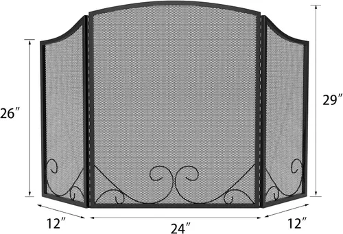 Vista 2 de Lizh Metalwork - Pantalla de chimenea de hierro forjado de 3 paneles, 48 pulgadas de largo x 29 pulgadas de alto, protector de chispas con diseño