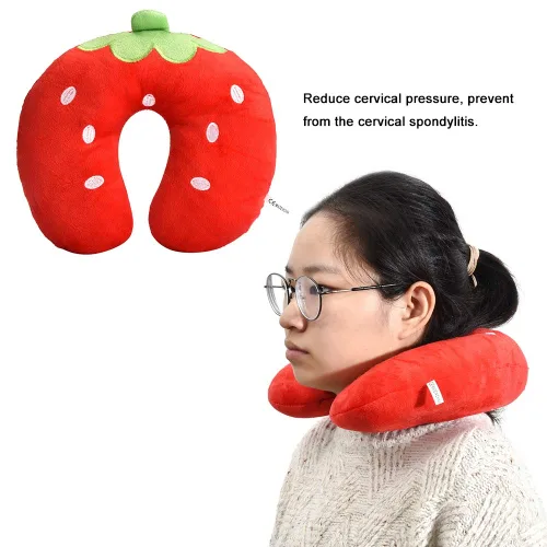 Vista 3 de Fdit Almohada en forma de U suave algodón PP lindo patrón para bebé niños asiento de viaje descanso cuello (fresa)