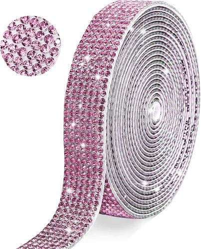 Vista 11 de Tiras de Cinta de Diamantes de Imitación de Cristal Autoadhesivas Negras, Tiras de Cinta de Diamantes de Imitación de 7 Filas con Adhesivo