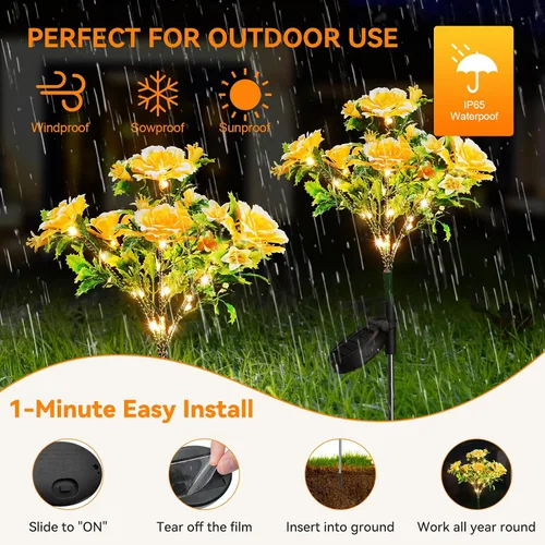 Vista 5 de Neporal Luces solares de jardín, del atardecer al amanecer, flores al aire libre impermeables IP65 para decoración de jardín, luces solares, paquete