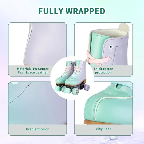 Vista 6 de jessie Roller Skates Women, PU Leather Flash Women Roller Skates, Fantasy Adjustable Purple Green Four-Wheel Beginner Adult Roller Skates Girl