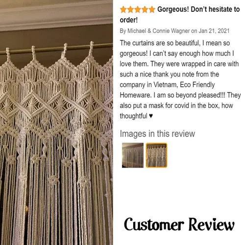 Vista 9 de Cortinas de macramé bohemias, cortinas con cuentas para puertas, macramé para colgar en la pared, cortina de puerta de cuentas, fondo bohemio Beige