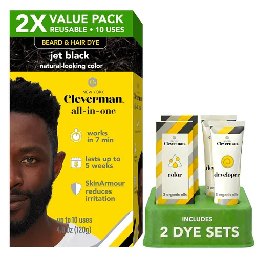 Vista 16 de Cleverman Tinte para cabello y barba para hombres negros, cobertura de canas, paquete 2X
