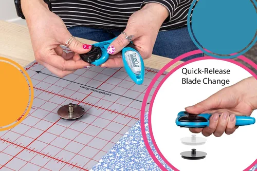 Vista 3 de TrueCut My Comfort - Cortador giratorio ergonómico de 1.772 pulgadas para tela, acolchado, costura, manualidades, zurdo o diestro, regla de guía
