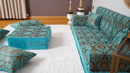 Vista 5 de arabicsofa Cojín de suelo árabe turquesa - Juego de sofá Jalsa con almohadas, sofá tradicional oriental para el suelo, sofá otomano