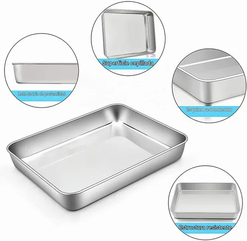 Vista 3 de Bandeja para galletas, tostadora de acero inoxidable resistente, borde profundo, acabado de espejo superior, apto para lavavajillas