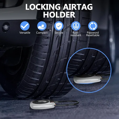 Vista 3 de Compatible con Apple AirTag Secure Lock con cable de alambre, candados de equipaje combinados de 3 dígitos, cuerpo de aleación ultra duradero, funda