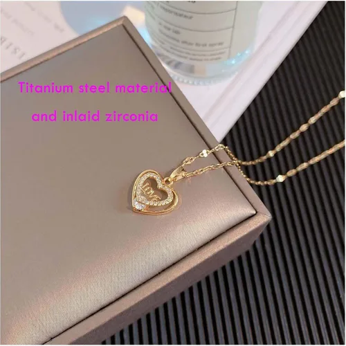 Vista 6 de 14K Gold-plated Love Heart Necklace or Orchid Pendant Women Necklace with Cubic Zirconia, Adjustable Titanium Steel Collarbone Necklace for Women.