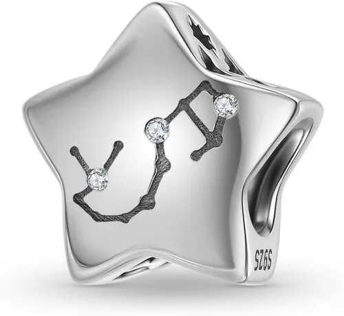 Vista 13 de Abalorio de constelación de plata de ley 925 con piedra natal para pulsera Pandora, regalo para aniversario, cumpleaños, Navidad Acuario A