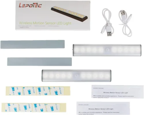 Vista 9 de [Versión mejorada] 10 luces LED de armario recargables por USB con sensor de movimiento, 3 modos de luz (G, encendido y apagado), carcasa