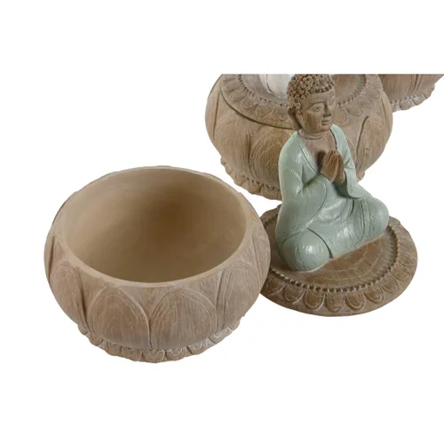 Vista 4 de Figura Decorativa Home ESPRIT Blanco Verde Turquesa Oriental 11 x 11 x 15 cm (3 Unidades)