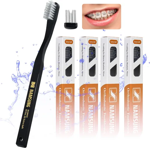 Vista 11 de Cepillo de dientes ortodóntico en forma de V para frenos, cerdas en espiral, cepillo de dientes para soportes y cables, limpieza de mango