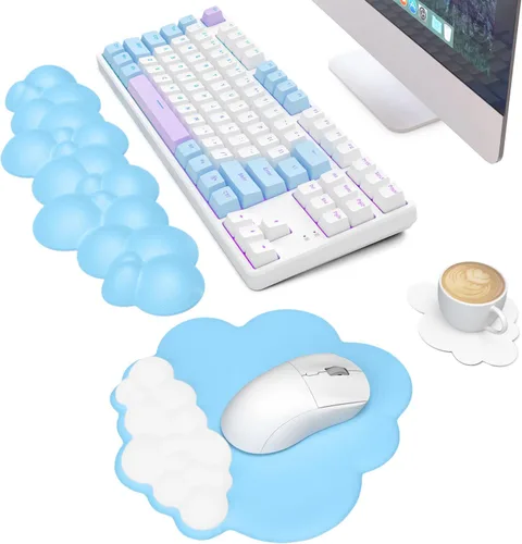 Vista 10 de MANBASNAKE Cloud - Juego de reposamuñecas para teclado con espuma viscoelástica ergonómica, base antideslizante, posavasos para el hogar, oficina