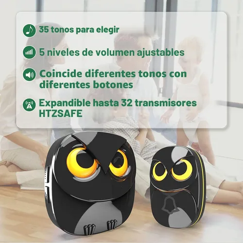 Vista 4 de Timbre inalámbrico, lindo búho timbre -2 receptores+2 transmisores