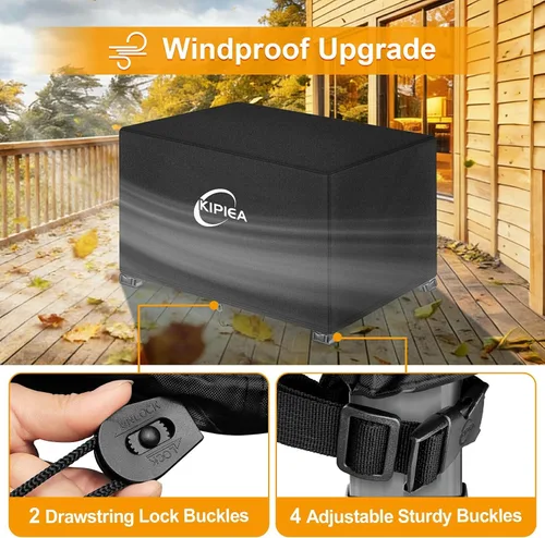 Vista 6 de Kipiea Funda rectangular para hoguera de 42 x 24 pulgadas, resistente 600D mejorada, 100% impermeable, resistente a los rayos UV y al desgarro