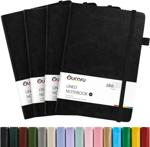 Vista 8 de Oucaru Cuaderno rayado, paquete de 4, 180 páginas, diarios A5 para escribir, papel grueso de 100 GSM, cuadernos pequeños diarios para mujeres