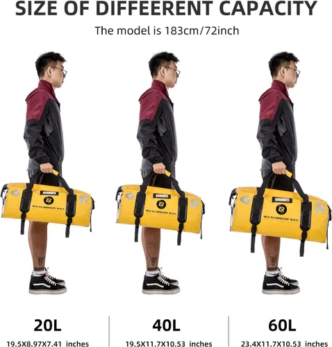 Vista 6 de ROCKBROS Bolsa de lona impermeable de 60 litros para motocicleta, bolsa de lona seca para motociclismo, barco, kayak, camping, pesca, aventura al
