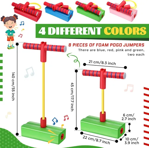 Vista 2 de Wettarn 8 piezas de espuma Pogo Jumper Promote Grow Tall Pogo Stick de espuma de palo de salto seguro y divertido para adolescentes, niños y niñas