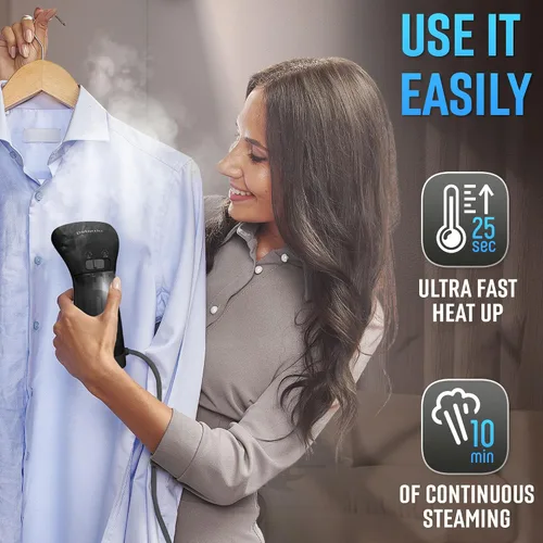 Vista 3 de Vaporizador para ropa para Europa 220 V, vaporizador portátil de mano para ropa, cabezal de vapor de metal, calentamiento de 25 segundos, sistema