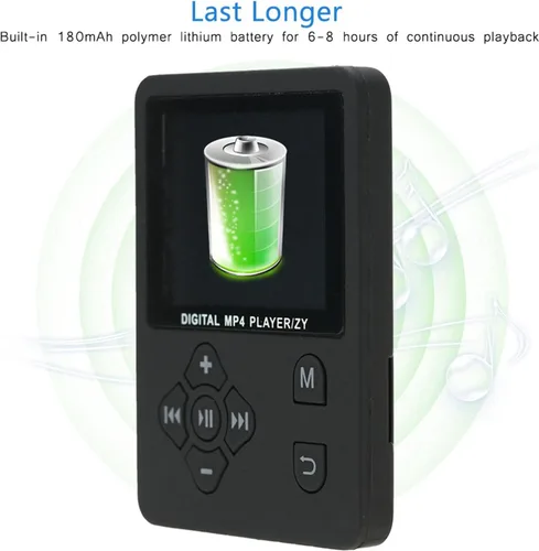 Vista 5 de Reproductor de MP3, reproductor de música portátil, tarjeta de memoria de 32G, modo multijugador para 6 a 8 horas de reproducción continua, fácil