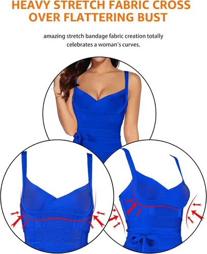 Vista 4 de meilun - Vestido entallado de fiesta para mujer, de rayón, con detalle de cinturón, de banda elástica